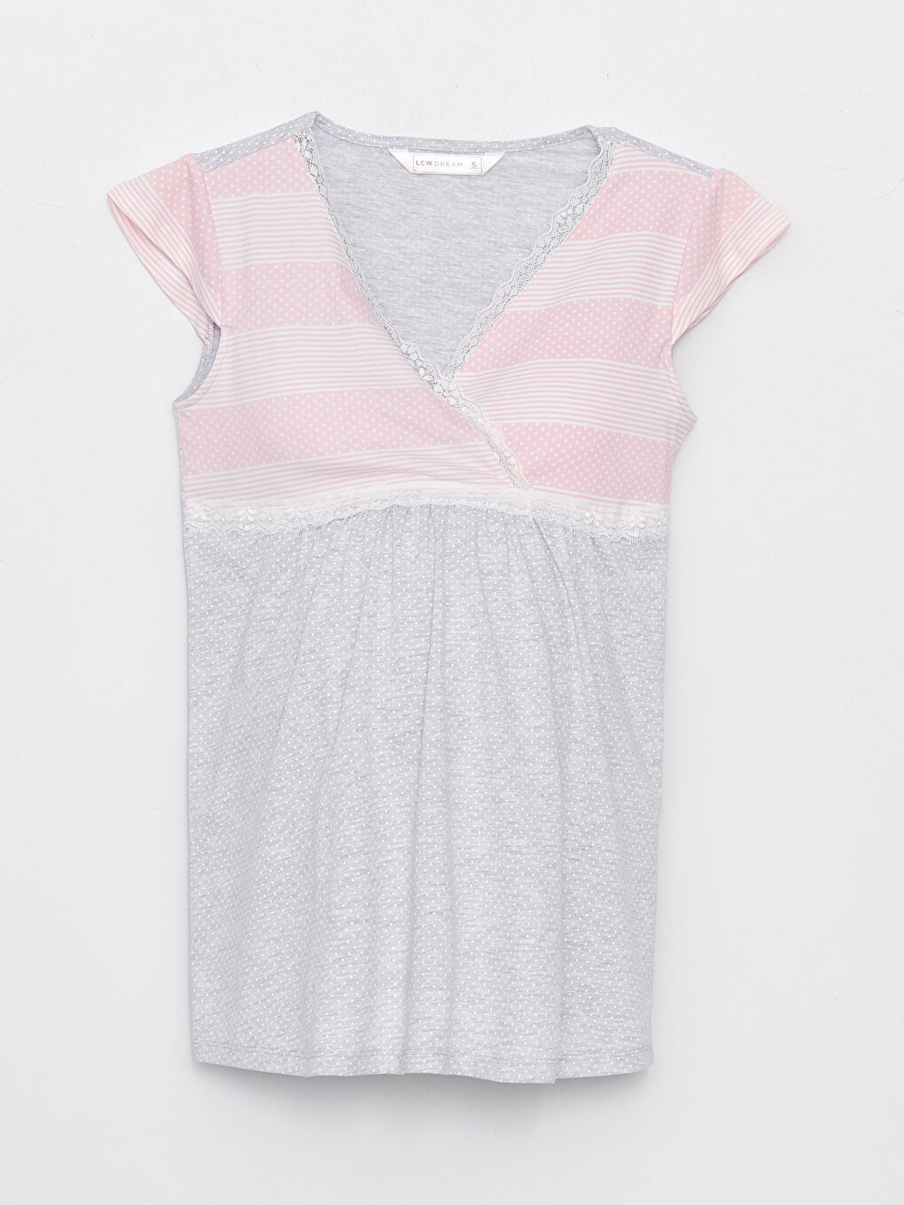 Gri Kruvaze Yaka Desenli Hamile Pijama Üstü