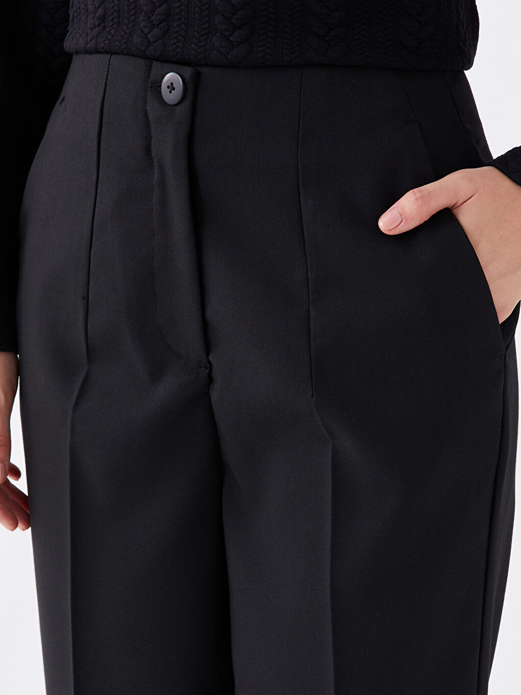 LCW Modest Siyah Beli Lastikli Standart Fit Kadın Palazzo Pantolon - 2