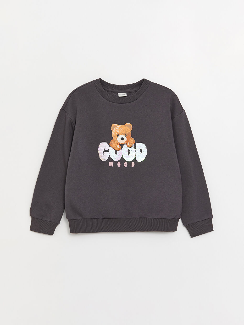 LCW Kids Antrasit Bisiklet Yaka Baskılı Uzun Kollu Kız Çocuk Sweatshirt - 4