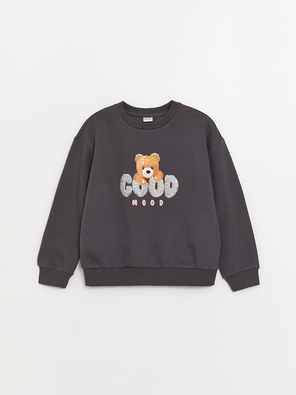 LCW Kids Antrasit Bisiklet Yaka Baskılı Uzun Kollu Kız Çocuk Sweatshirt - 5