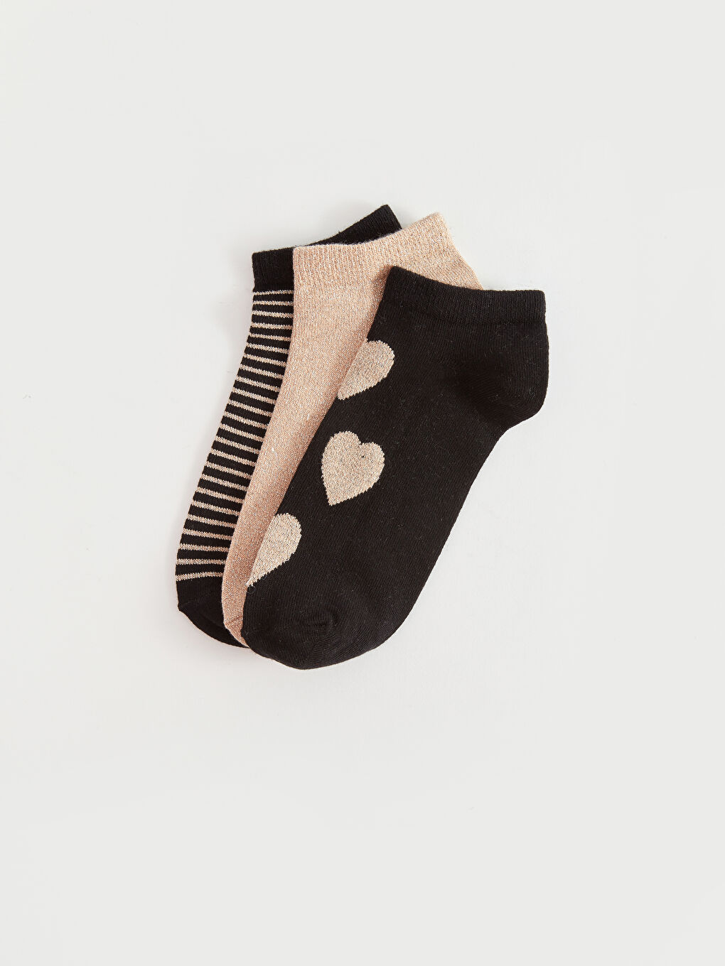 Siyah Desenli Kadın Patik Çorap 3'lü-1