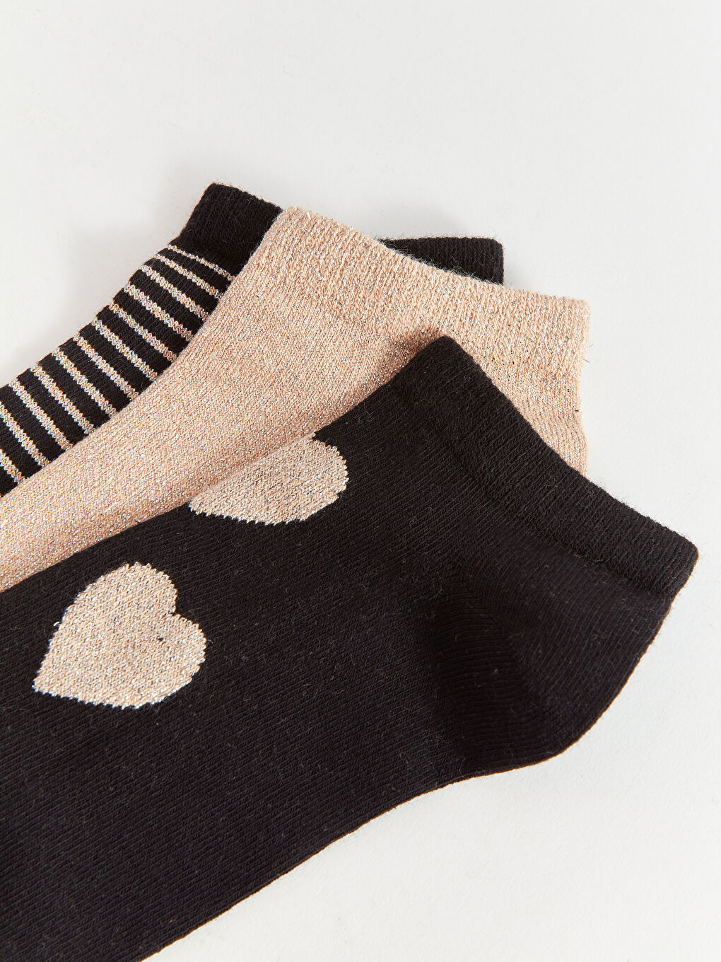 Siyah Desenli Kadın Patik Çorap 3'lü-2