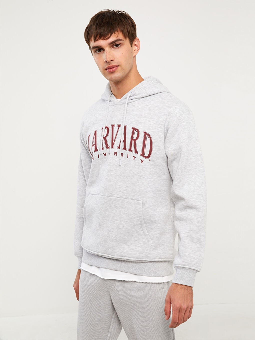 LCW Casual Gri Melanj Uzun Kollu Baskılı Erkek Hoodie