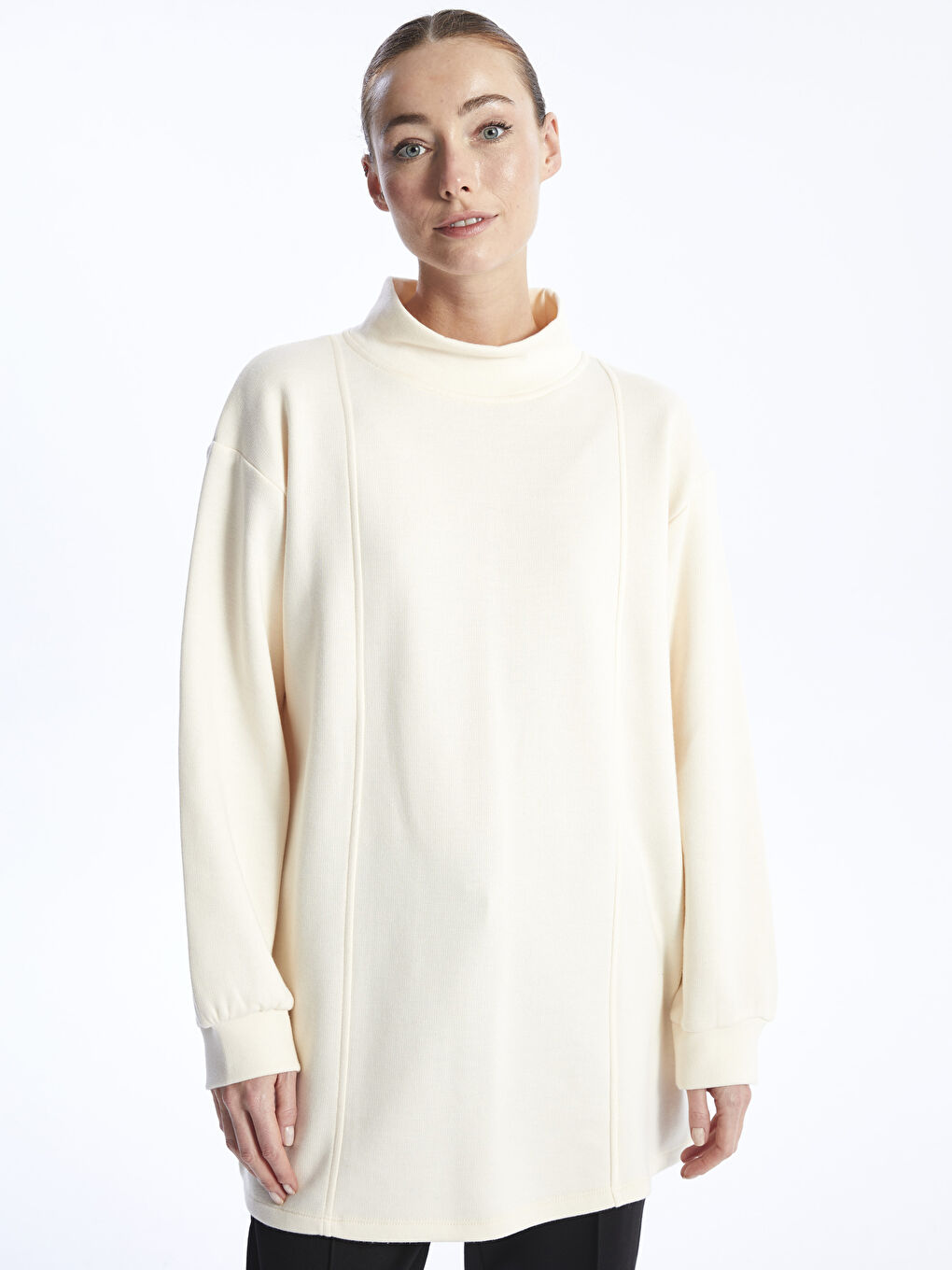 Funnel Neck Plain Long Sleeve Women's Tunic -W3DQ89Z8-L9Y