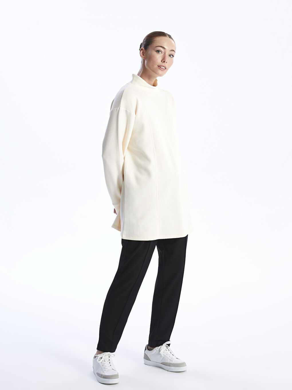 Funnel Neck Plain Long Sleeve Women's Tunic -W3DQ89Z8-L9Y