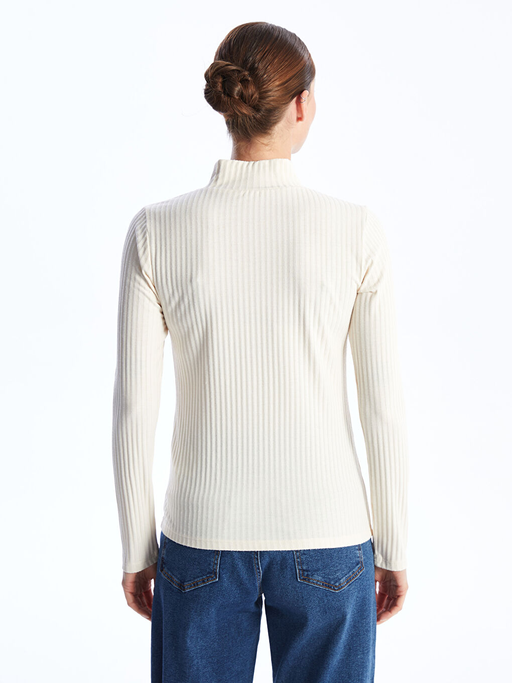 Funnel Neck Plain Long Sleeve Women's T-Shirt-4