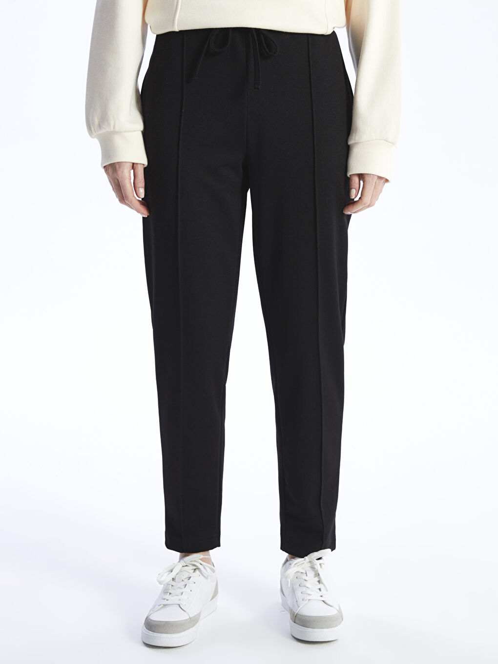 Women's Elastic Waist Plain Trousers-2
