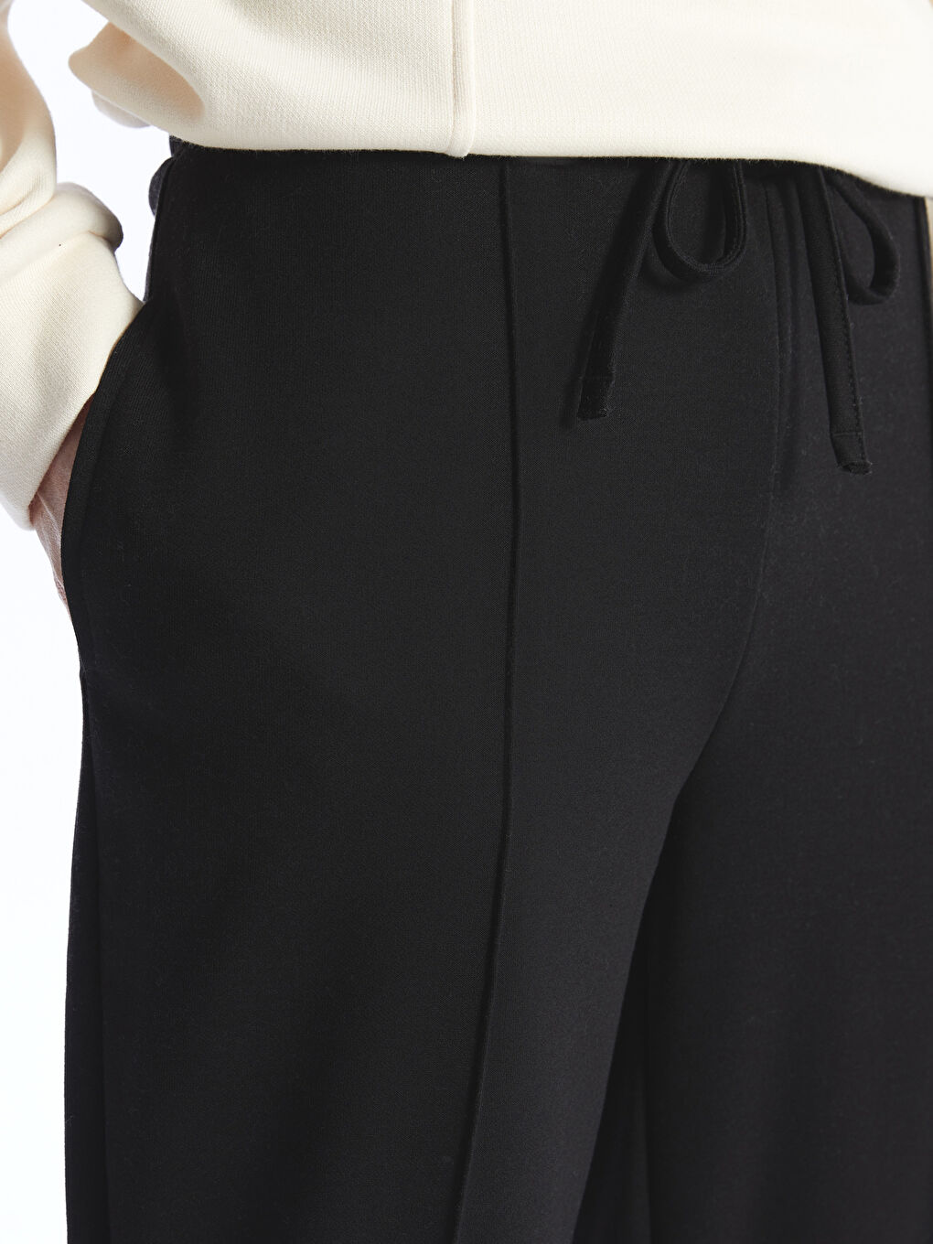 Women's Elastic Waist Plain Trousers-3