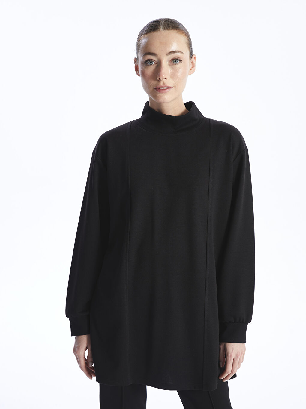 Funnel Neck Plain Long Sleeve Women's Tunic -W3DQ95Z8-CVL