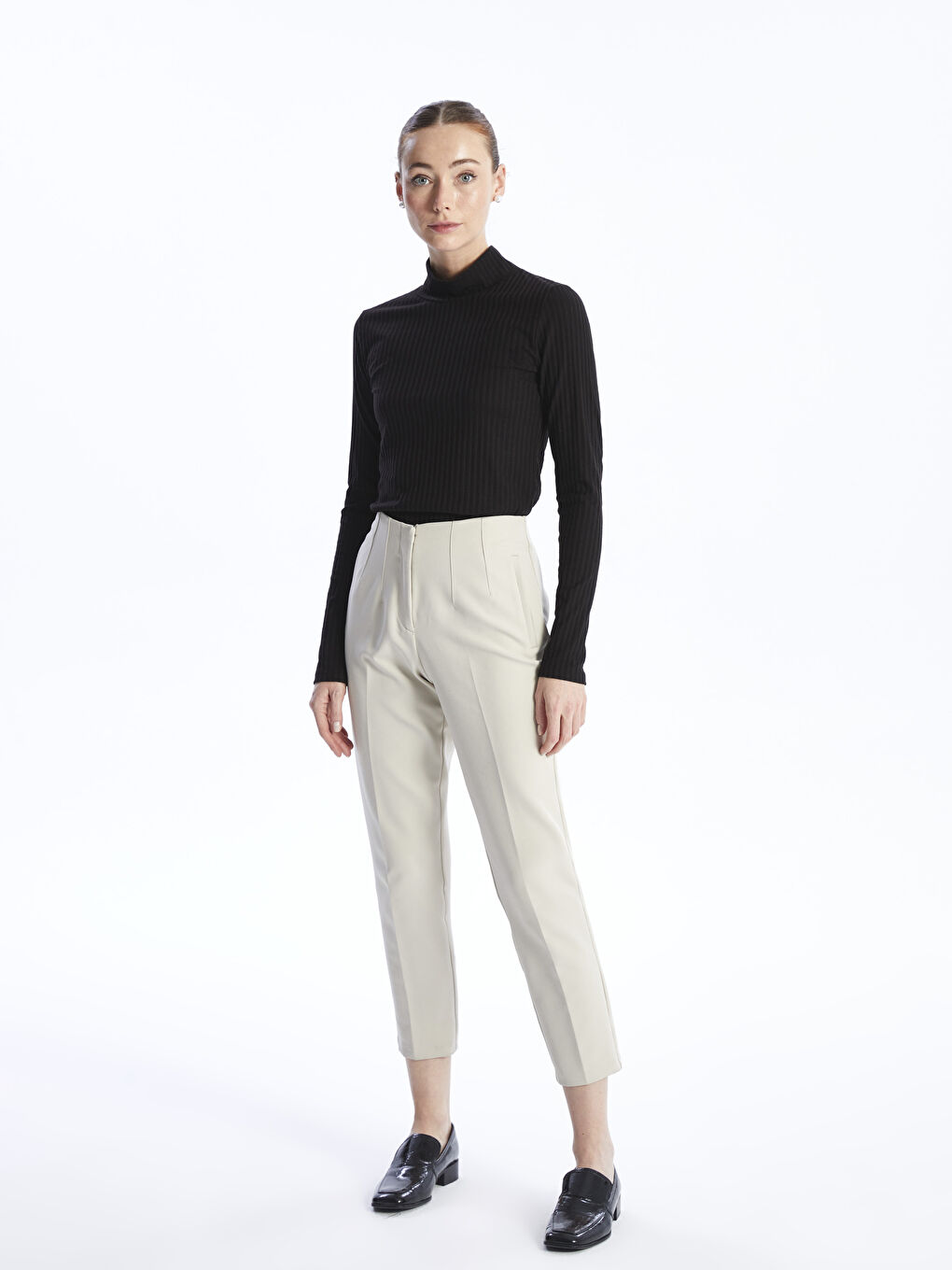 Funnel Neck Plain Long Sleeve Women's T-Shirt-2