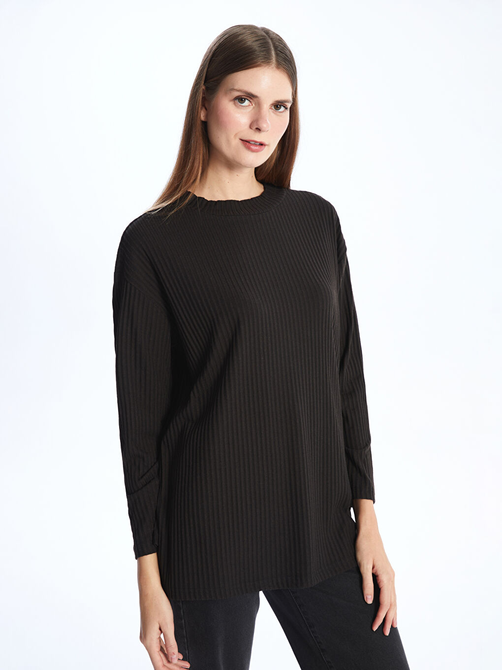 Funnel Neck Plain Long Sleeve Women's Tunic -W3DQ98Z8-CVL