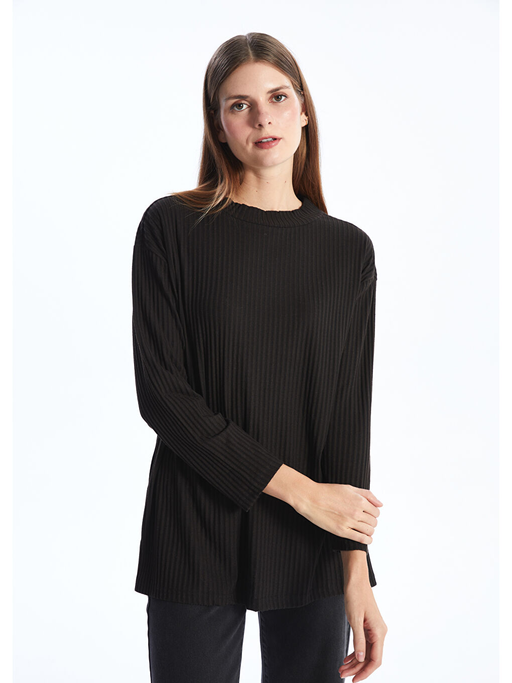 Funnel Neck Plain Long Sleeve Women's Tunic -W3DQ98Z8-CVL