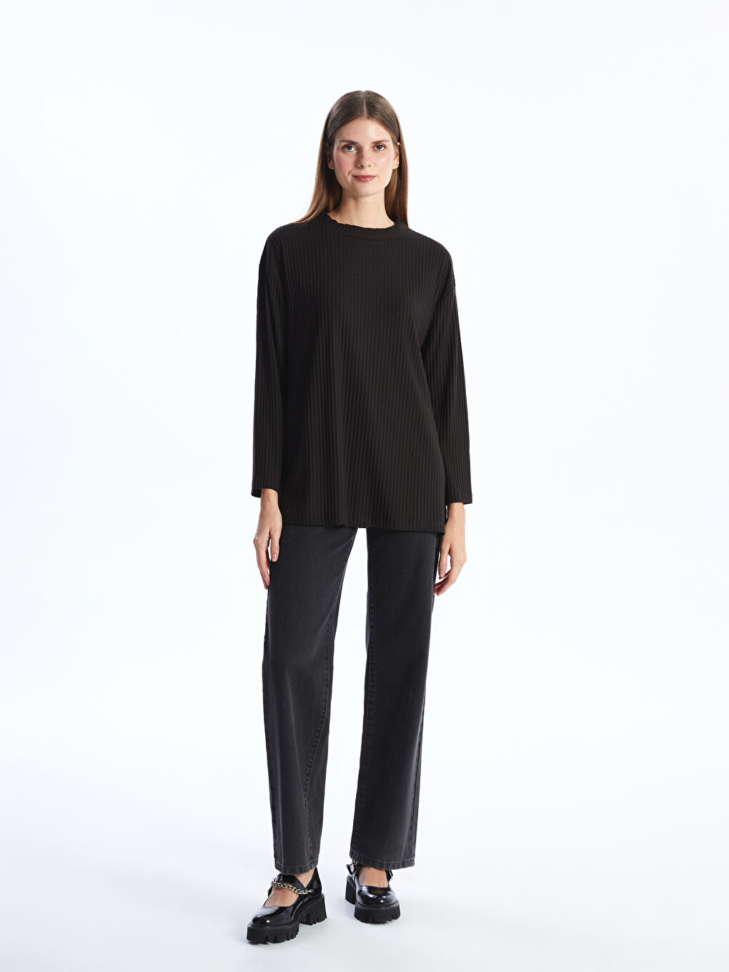 Funnel Neck Plain Long Sleeve Women's Tunic -W3DQ98Z8-CVL