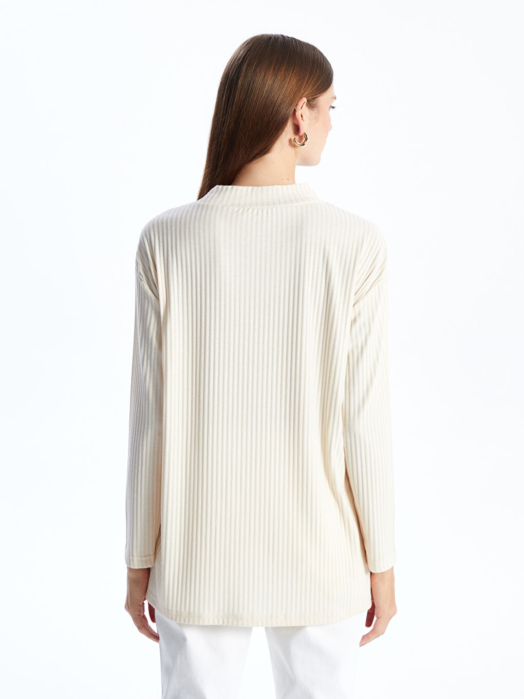 Funnel Neck Plain Long Sleeve Women's Tunic -W3DQ98Z8-FDP