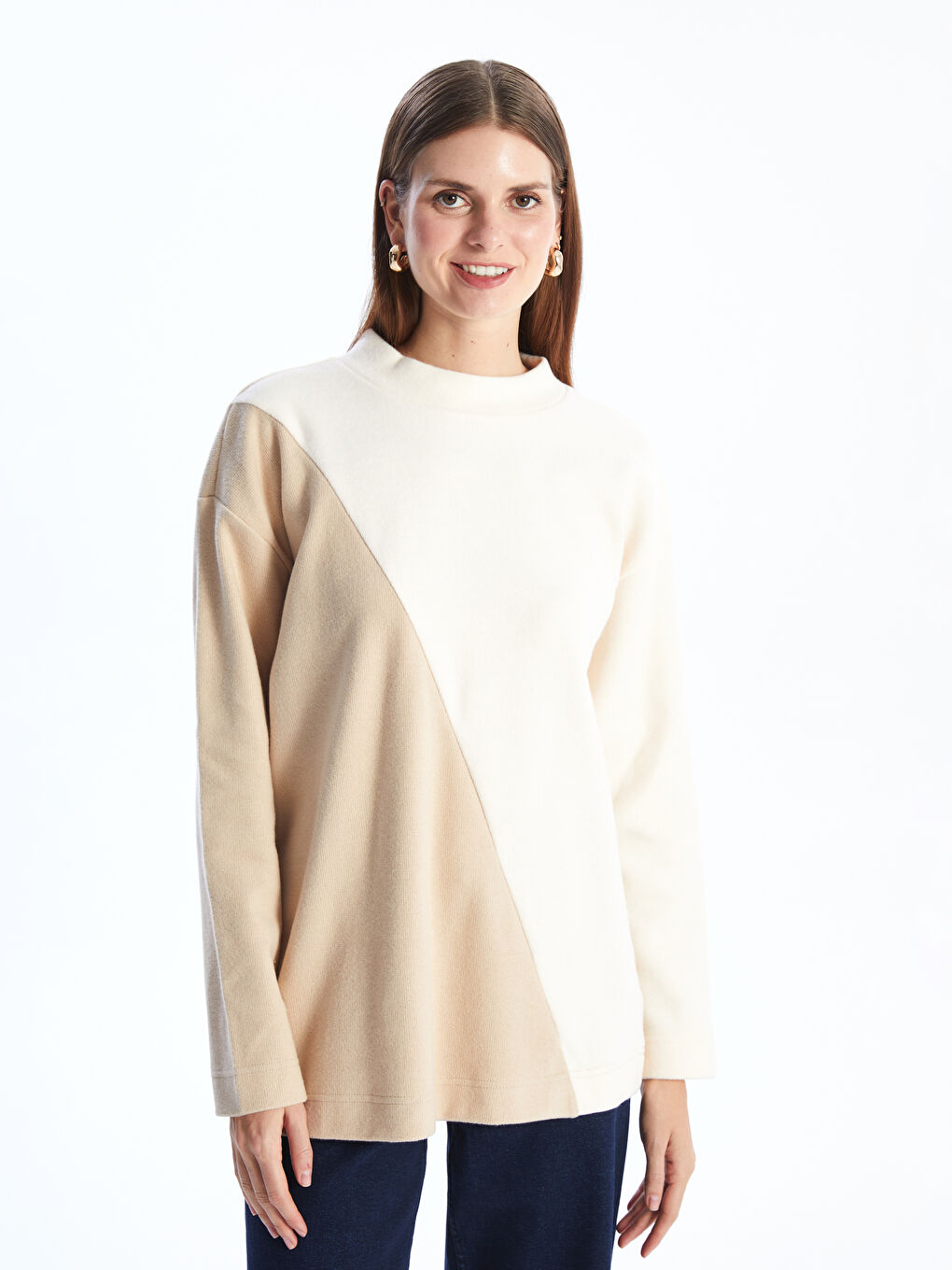 Funnel Neck Color Block Women's Tunic