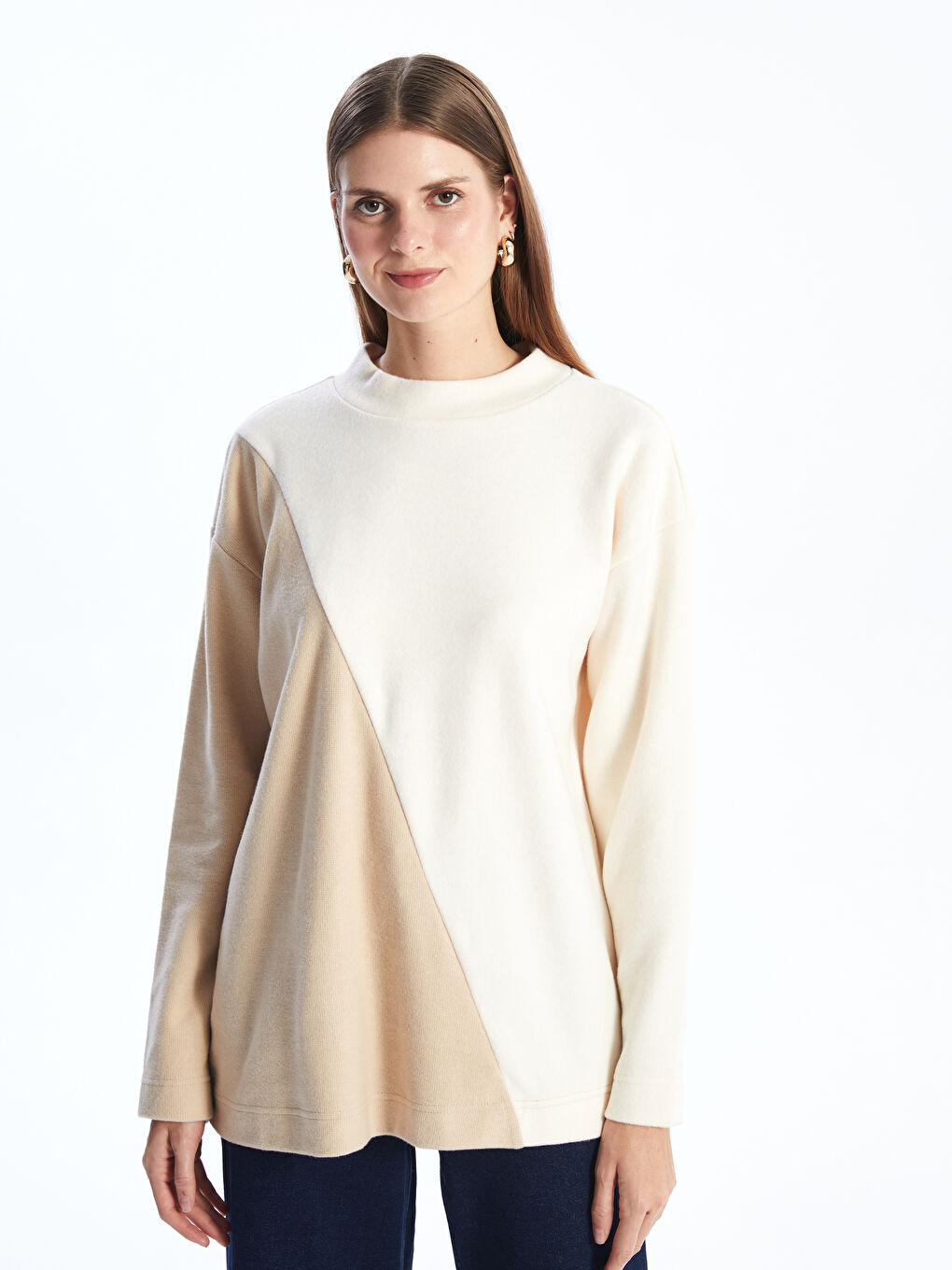 Funnel Neck Color Block Women's Tunic-1