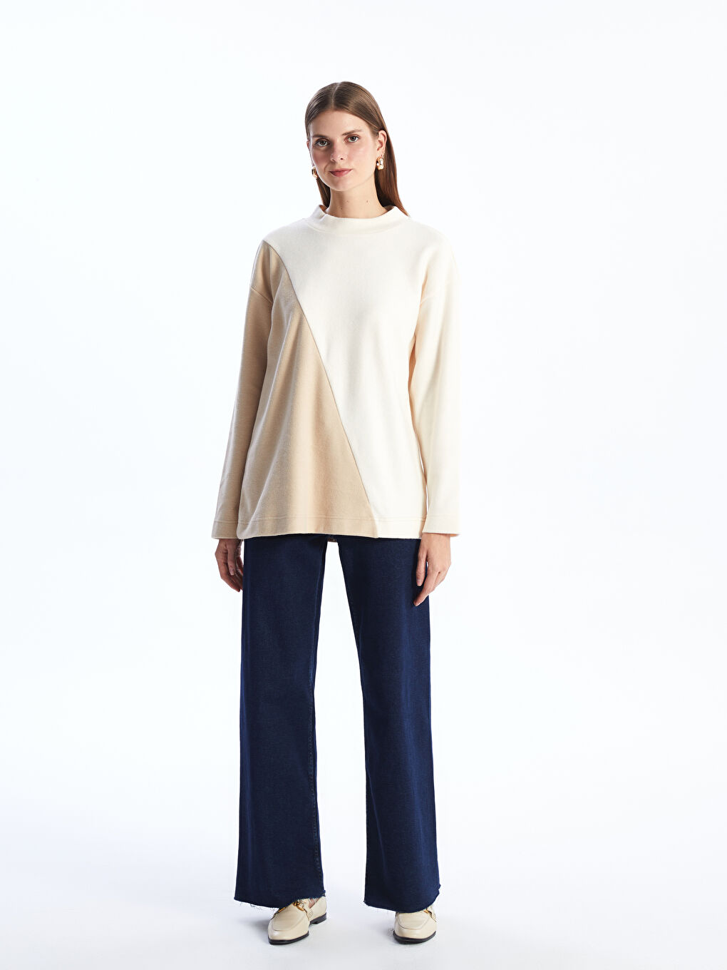 Funnel Neck Color Block Women's Tunic-2