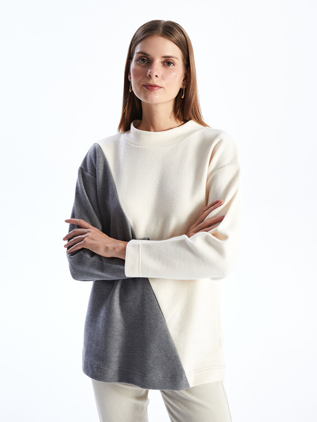 Funnel Neck Color Block Women's Tunic
