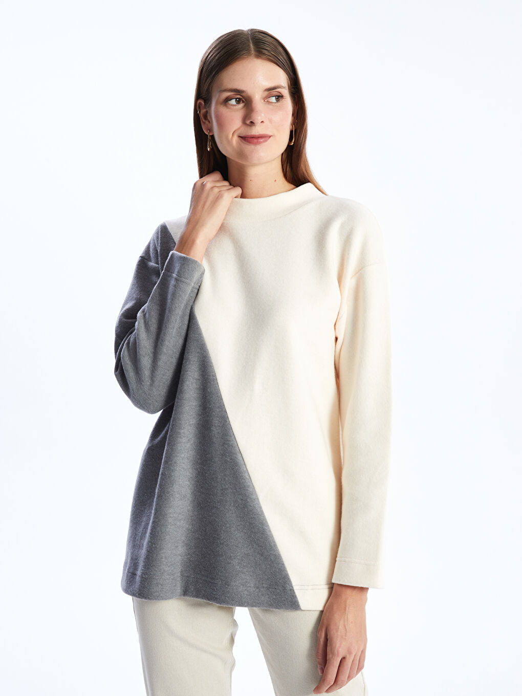 Funnel Neck Color Block Women's Tunic-1