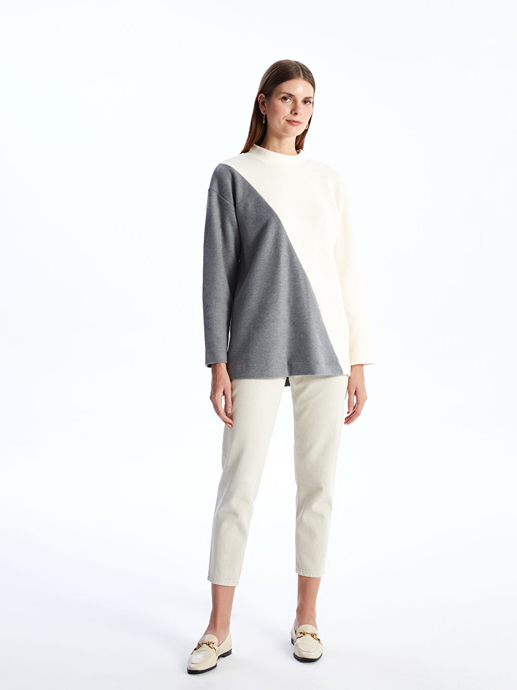 Funnel Neck Color Block Women's Tunic-2