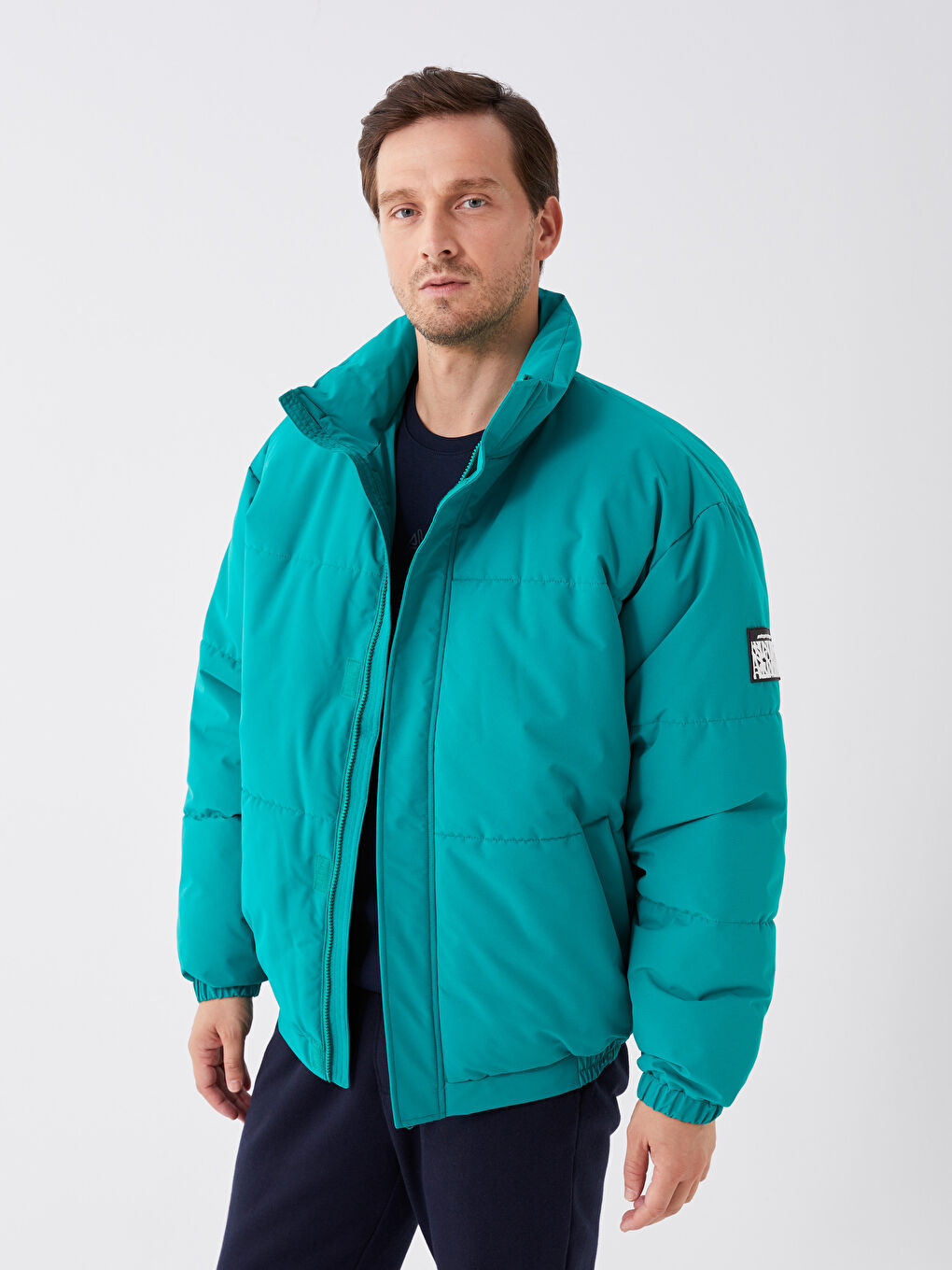 Relaxed Fit Funnel Neck Men's Puffer Coat-1