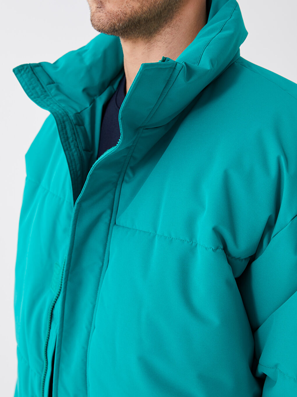 Relaxed Fit Funnel Neck Men's Puffer Coat-3