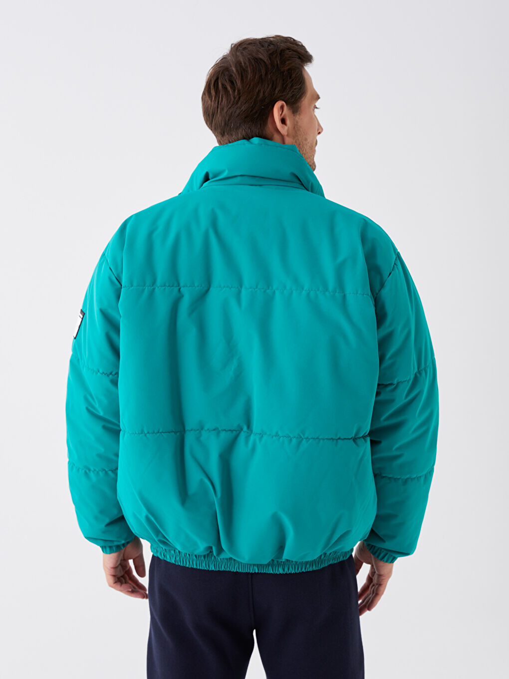 Relaxed Fit Funnel Neck Men's Puffer Coat-5