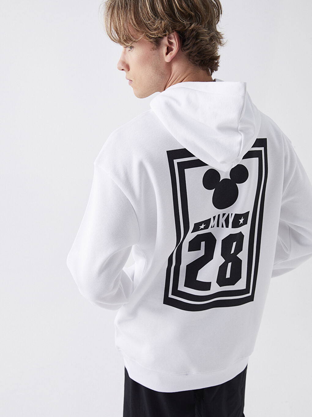 LCW Casual Buxe Beyazı Uzun Kollu Baskılı Erkek Hoodie