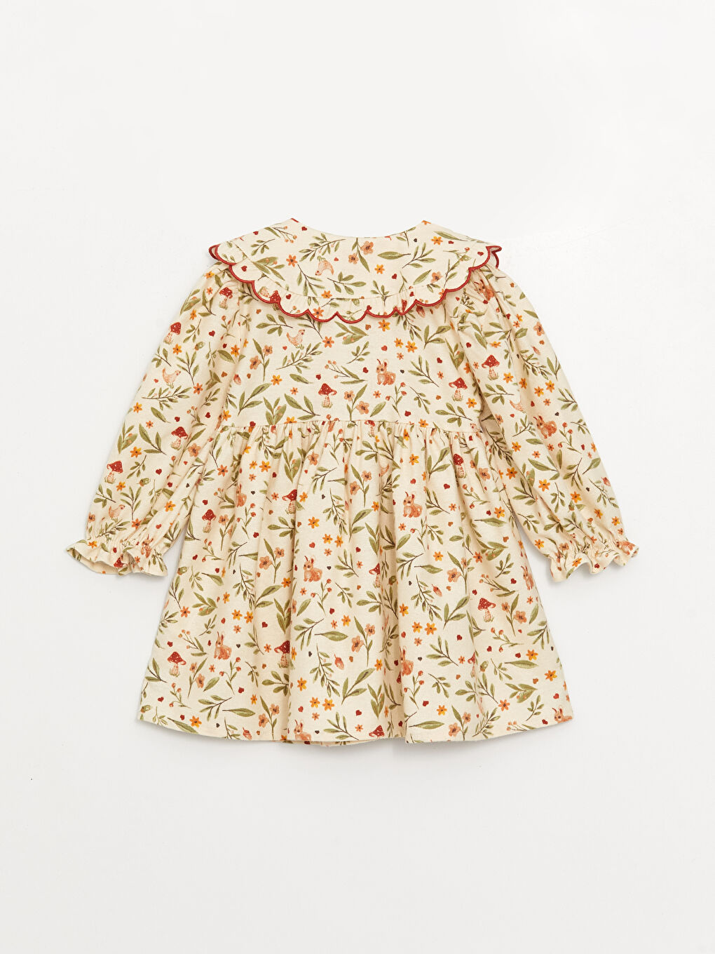 Ekru Bisiklet Yaka Çiçekli Kız Bebek Elbise-6