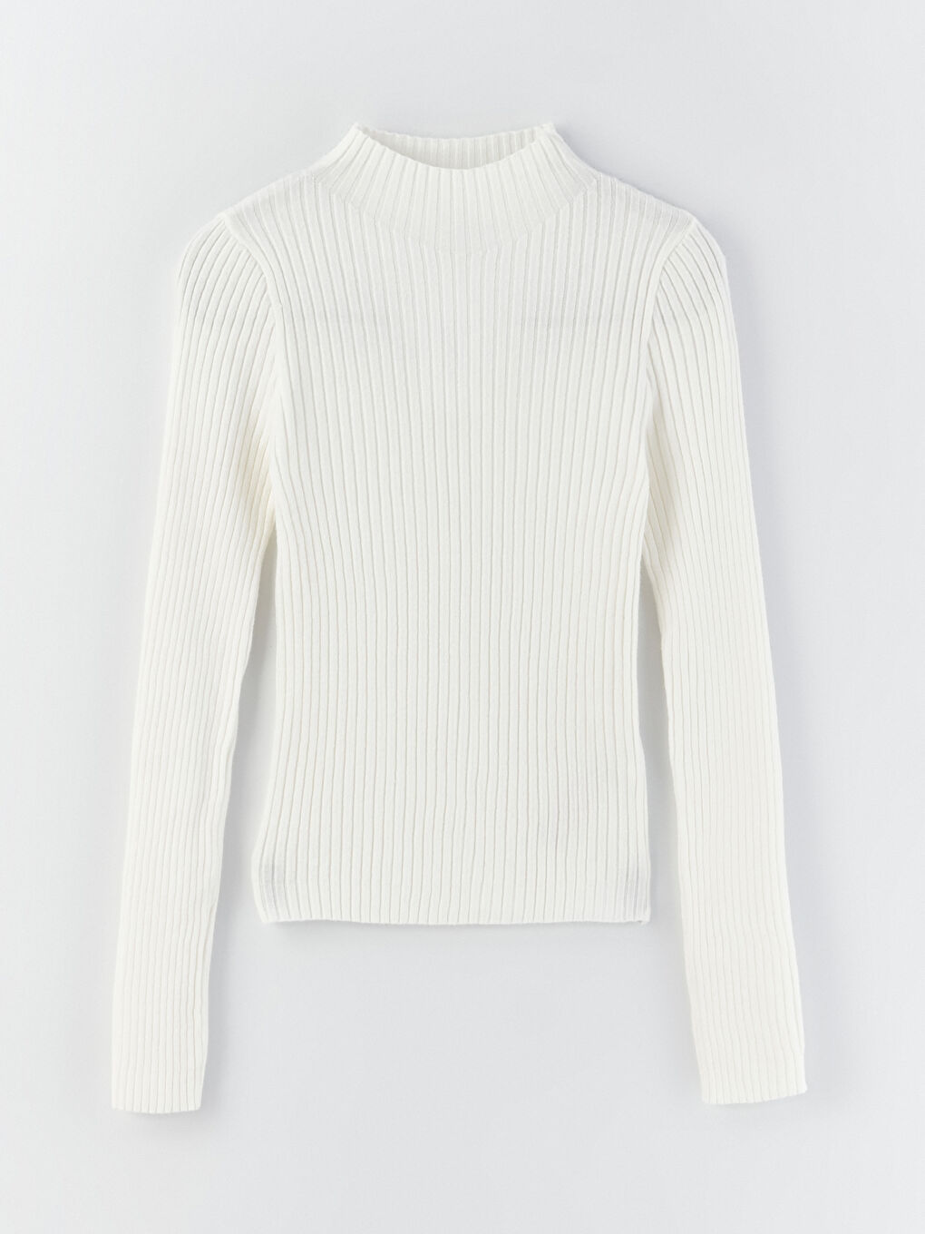 Ekru Yarım Balıkçı Yaka Kendinden Desenli Uzun Kollu Kadın Triko Kazak-5