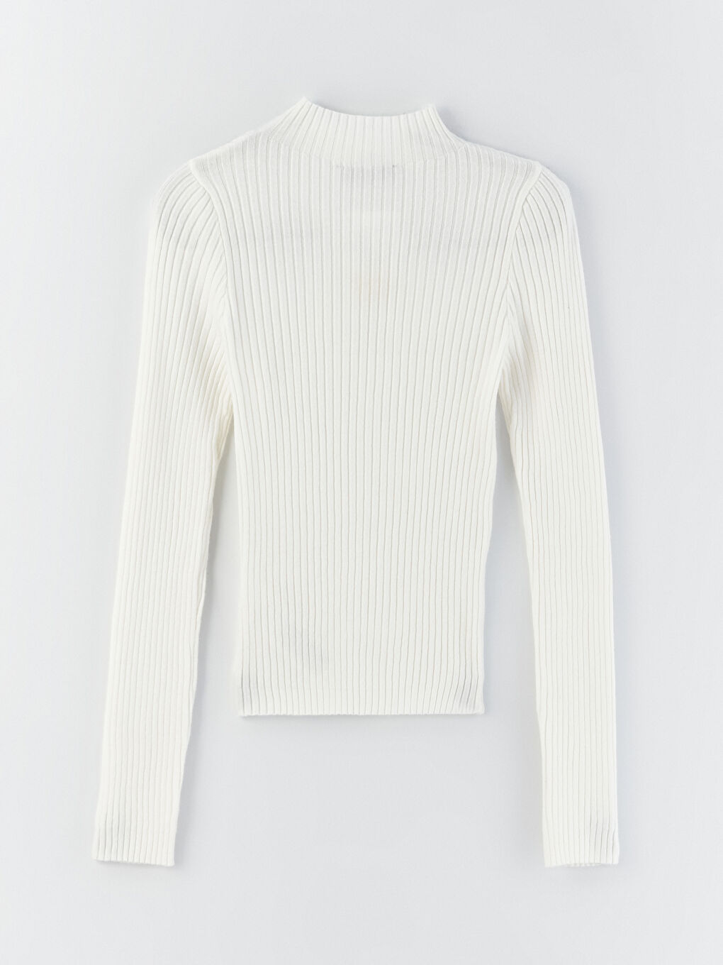 Ekru Yarım Balıkçı Yaka Kendinden Desenli Uzun Kollu Kadın Triko Kazak-6