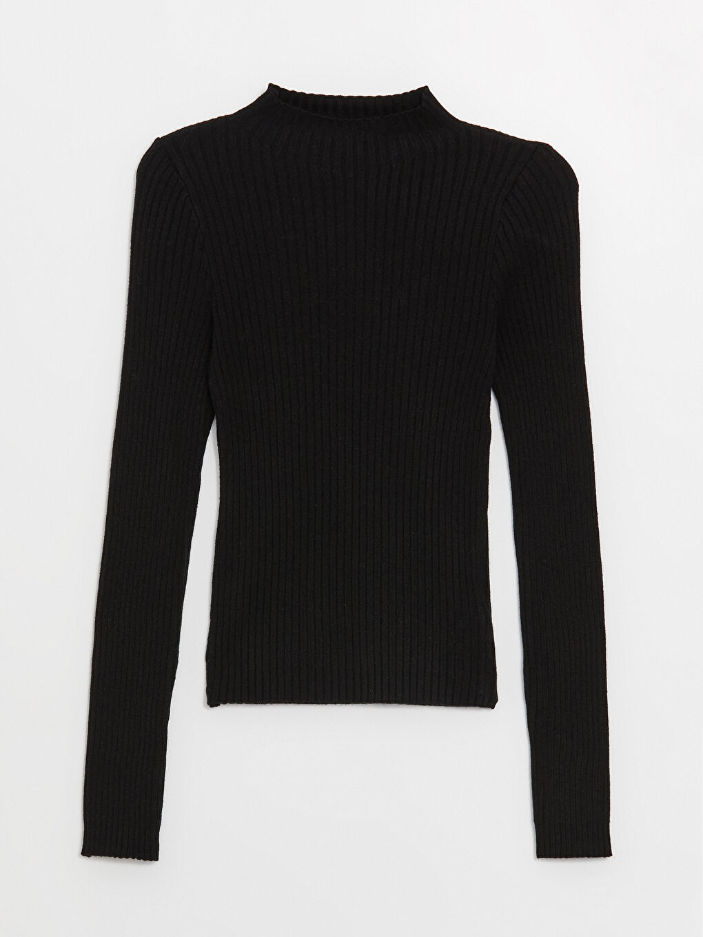 Siyah Yarım Balıkçı Yaka Kendinden Desenli Uzun Kollu Kadın Triko Kazak-5