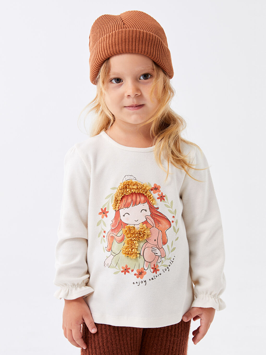 Crew Neck Long Sleeve Baby Girls' T-Shirt -W3DS44Z1-FRC