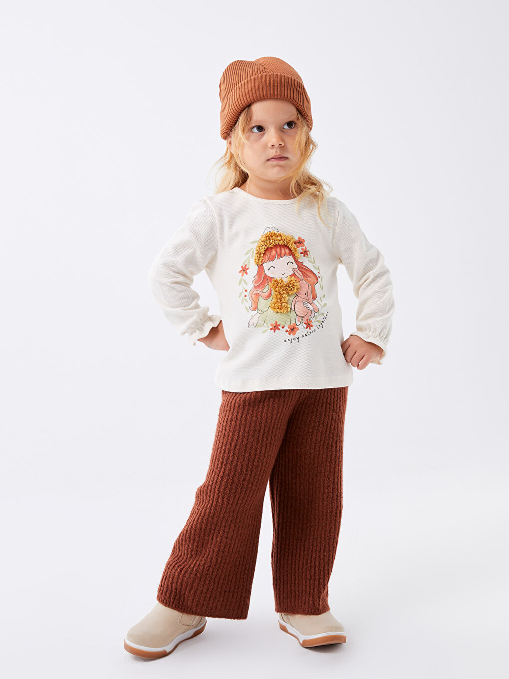 Crew Neck Long Sleeve Baby Girls' T-Shirt -W3DS44Z1-FRC