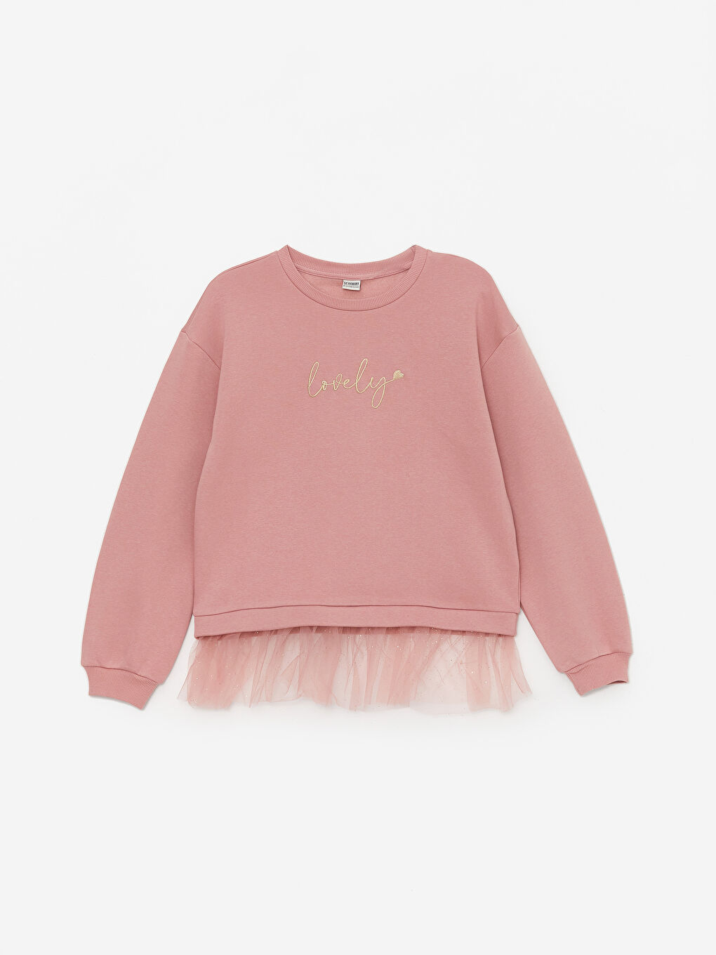 LCW Kids Açık Gül Kurusu Bisiklet Yaka Baskılı Uzun Kollu Kız Çocuk Sweatshirt ve Tayt - 1