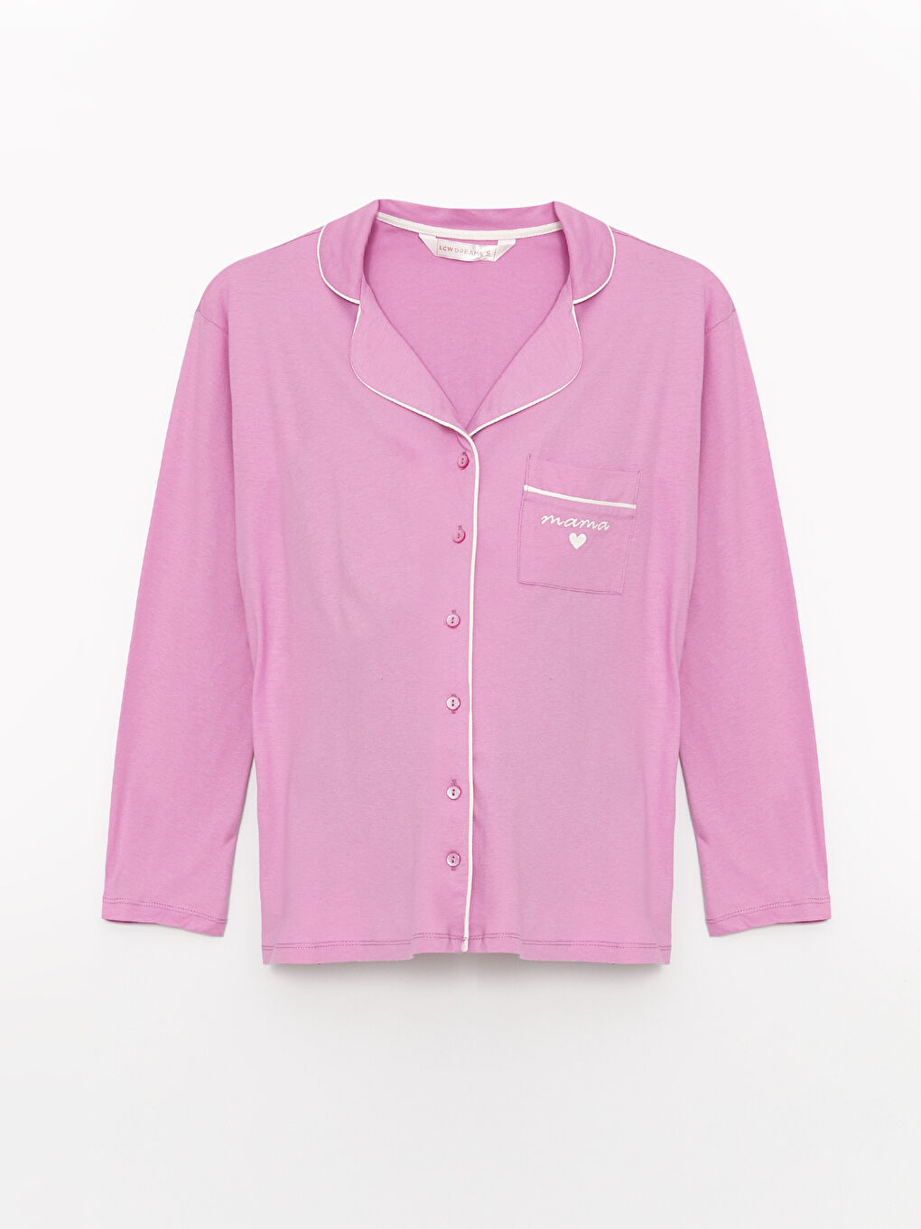 Pembe Gömlek Yaka Baskılı Uzun Kollu Hamile Pijama Takımı-6