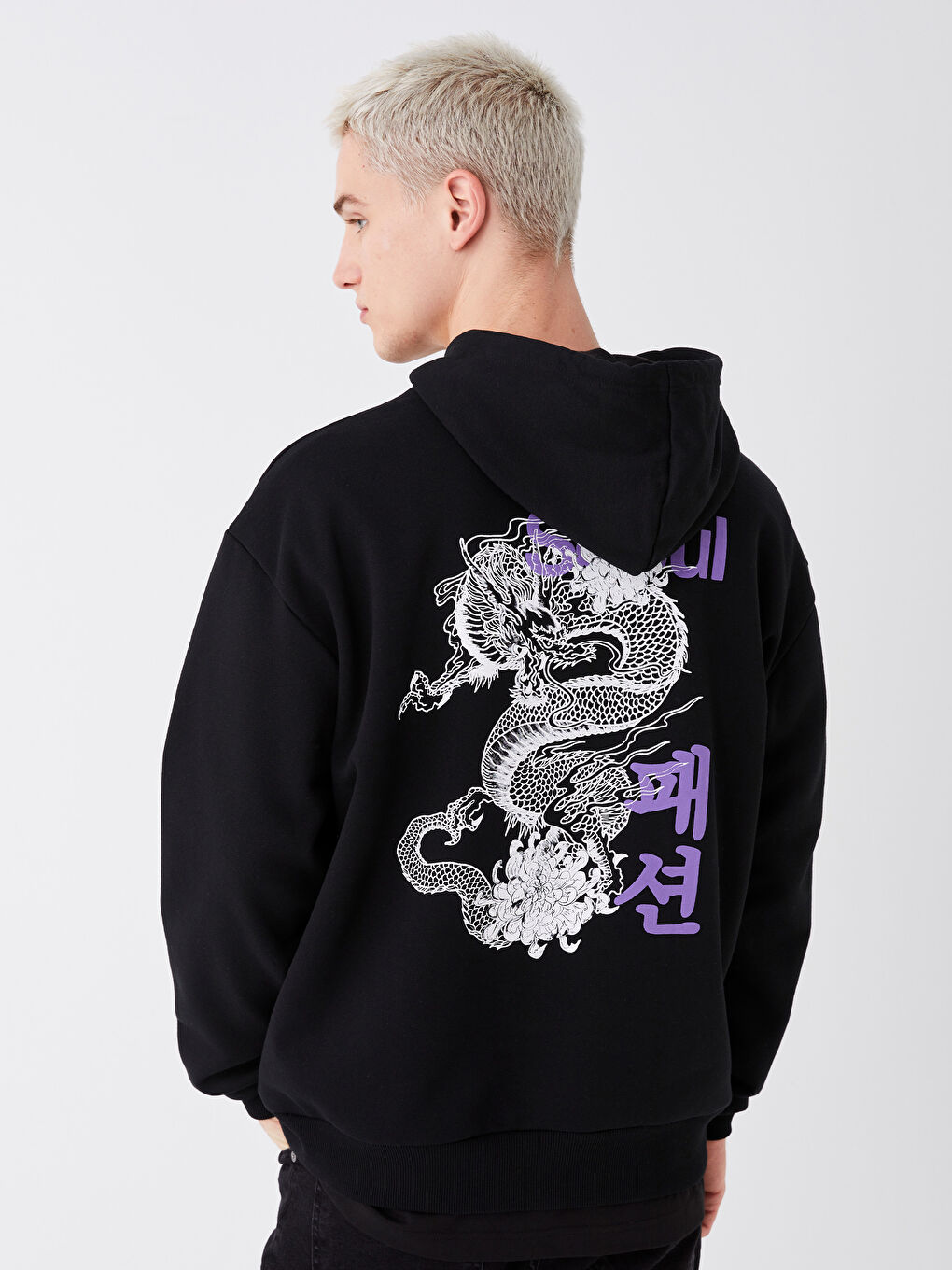 XSIDE Siyah Uzun Kollu Baskılı Erkek Kalın Hoodie