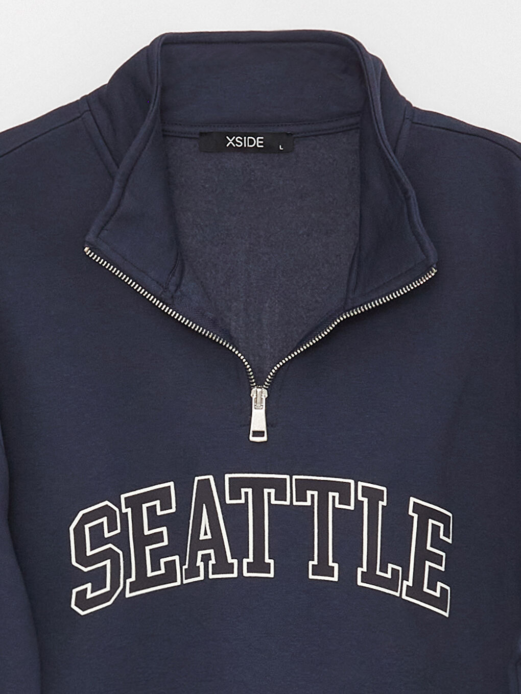 Lacivert Dik Yaka Uzun Kollu Baskılı Erkek Kalın Sweatshirt-7