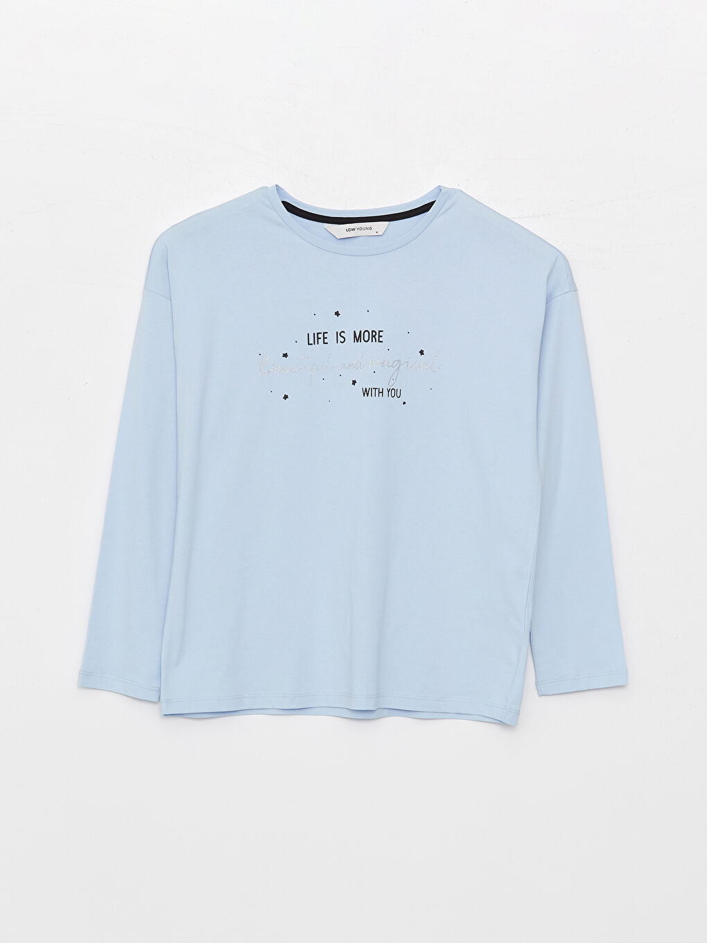 Mavi Bisiklet Yaka Baskılı Kadın Pijama Üstü