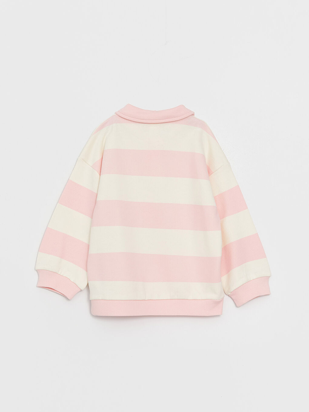 LCW baby Pembe Polo Yaka Uzun Kollu Çizgili Kız Bebek Sweatshirt - 1