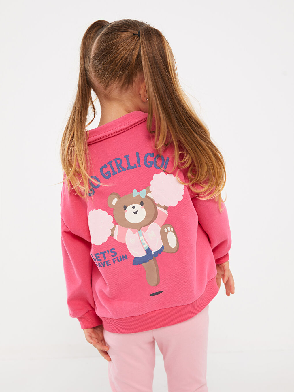 LCW baby Orta Pembe Polo Yaka Baskılı Kız Bebek Sweatshirt