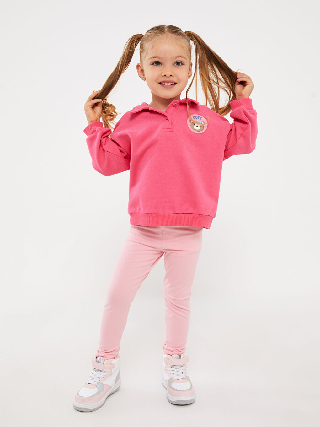 LCW baby Orta Pembe Polo Yaka Baskılı Kız Bebek Sweatshirt - 3