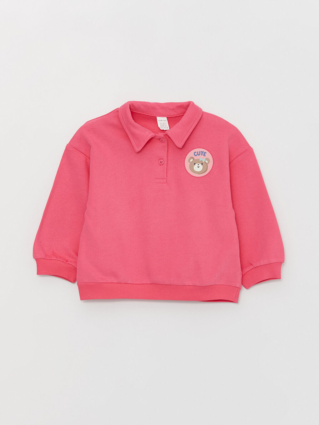 LCW baby Orta Pembe Polo Yaka Baskılı Kız Bebek Sweatshirt - 4