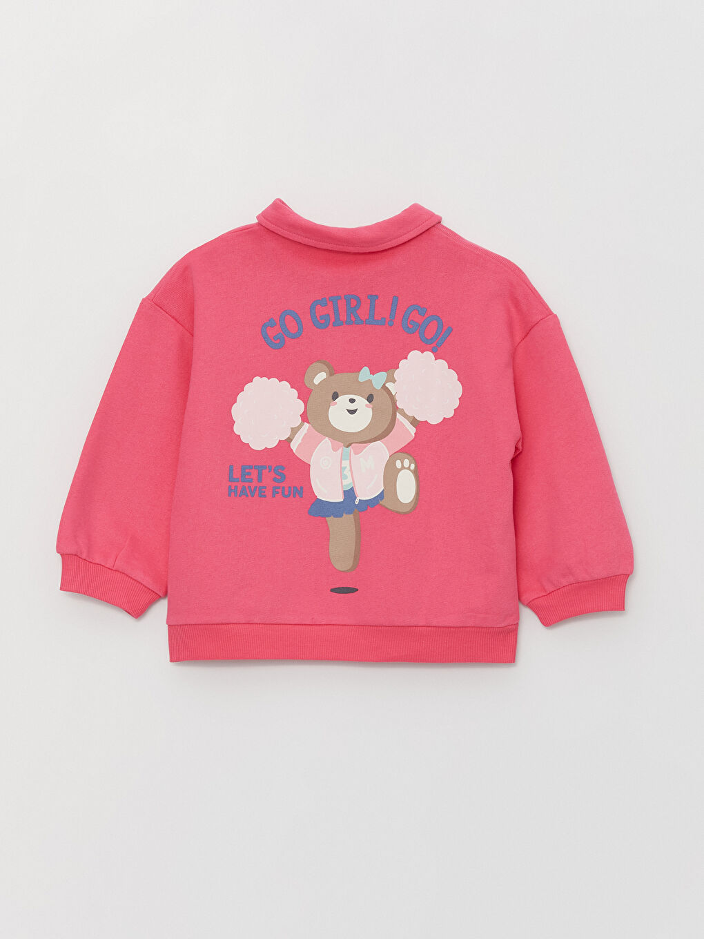 LCW baby Orta Pembe Polo Yaka Baskılı Kız Bebek Sweatshirt - 5