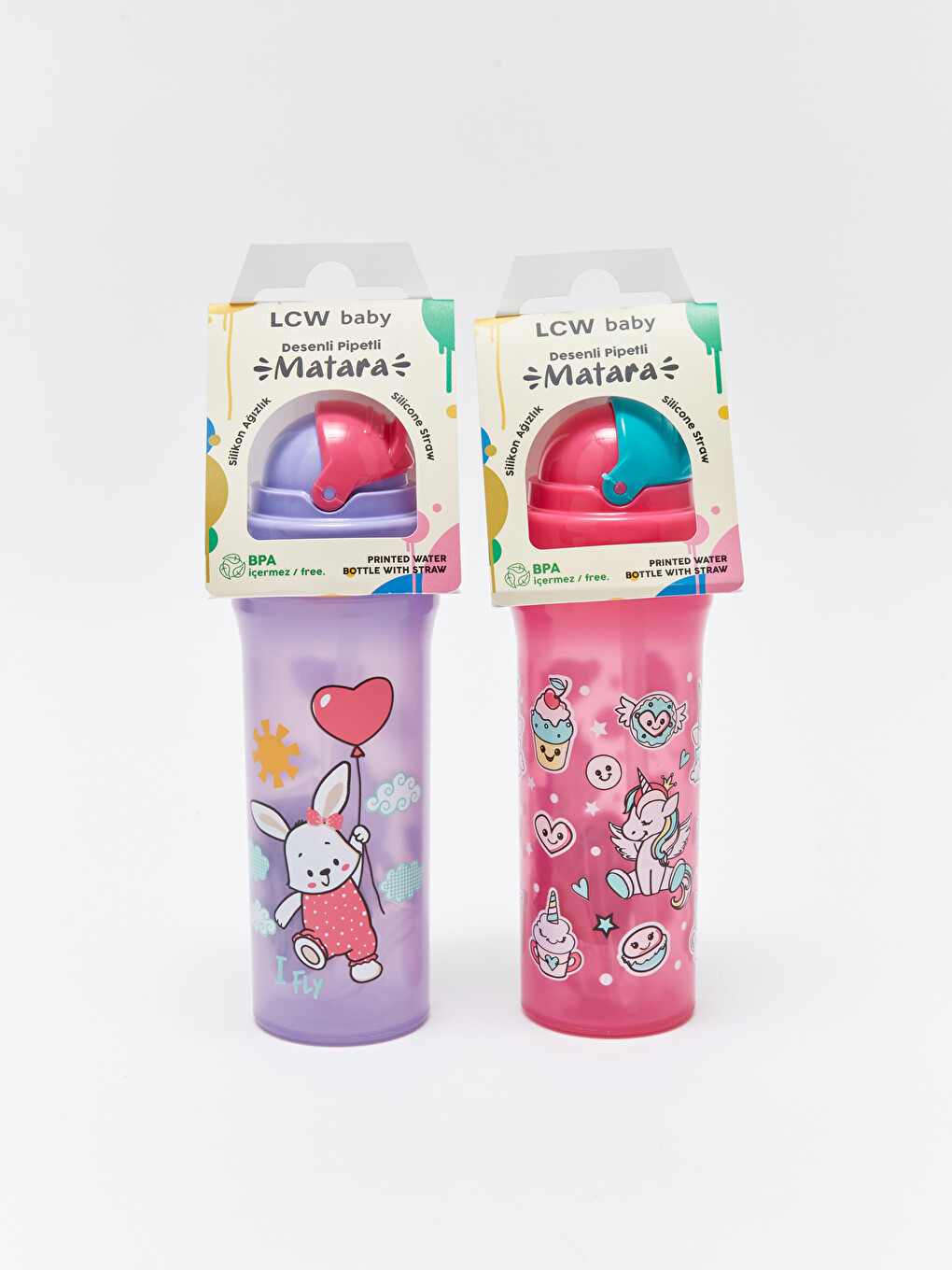 Karışık Desenli Pipetli Bebek Matara 300 ml