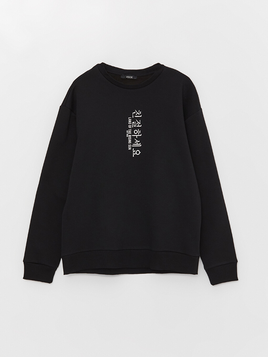 Siyah Bisiklet Yaka Baskılı Erkek Kalın Sweatshirt-4