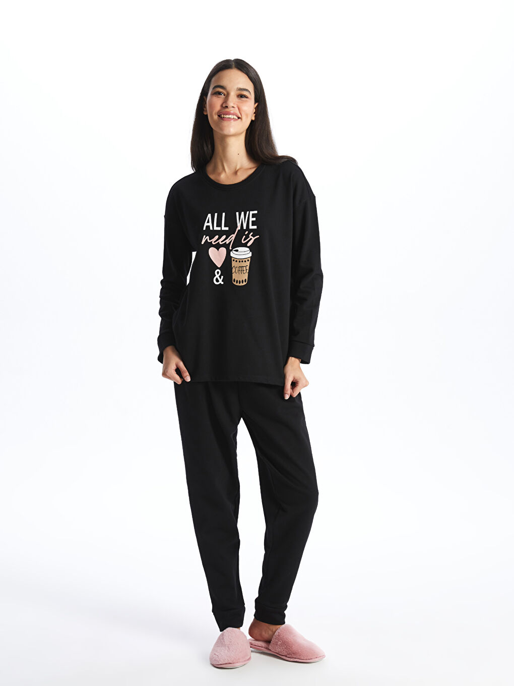 Crew Neck Printed Long Sleeve Women's Pyjama Set