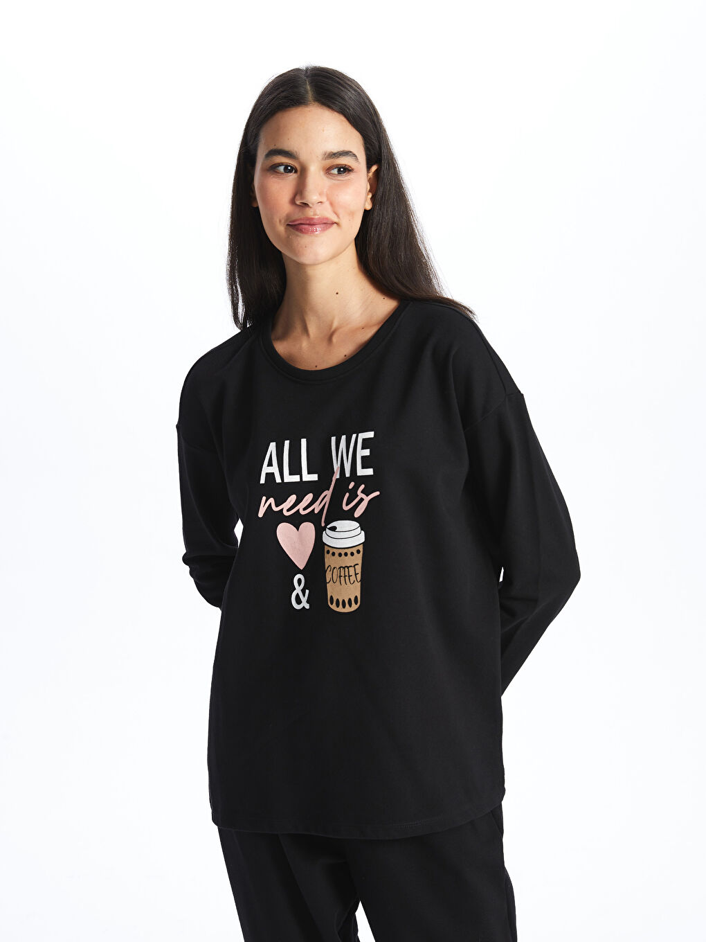 Crew Neck Printed Long Sleeve Women's Pyjama Set-1