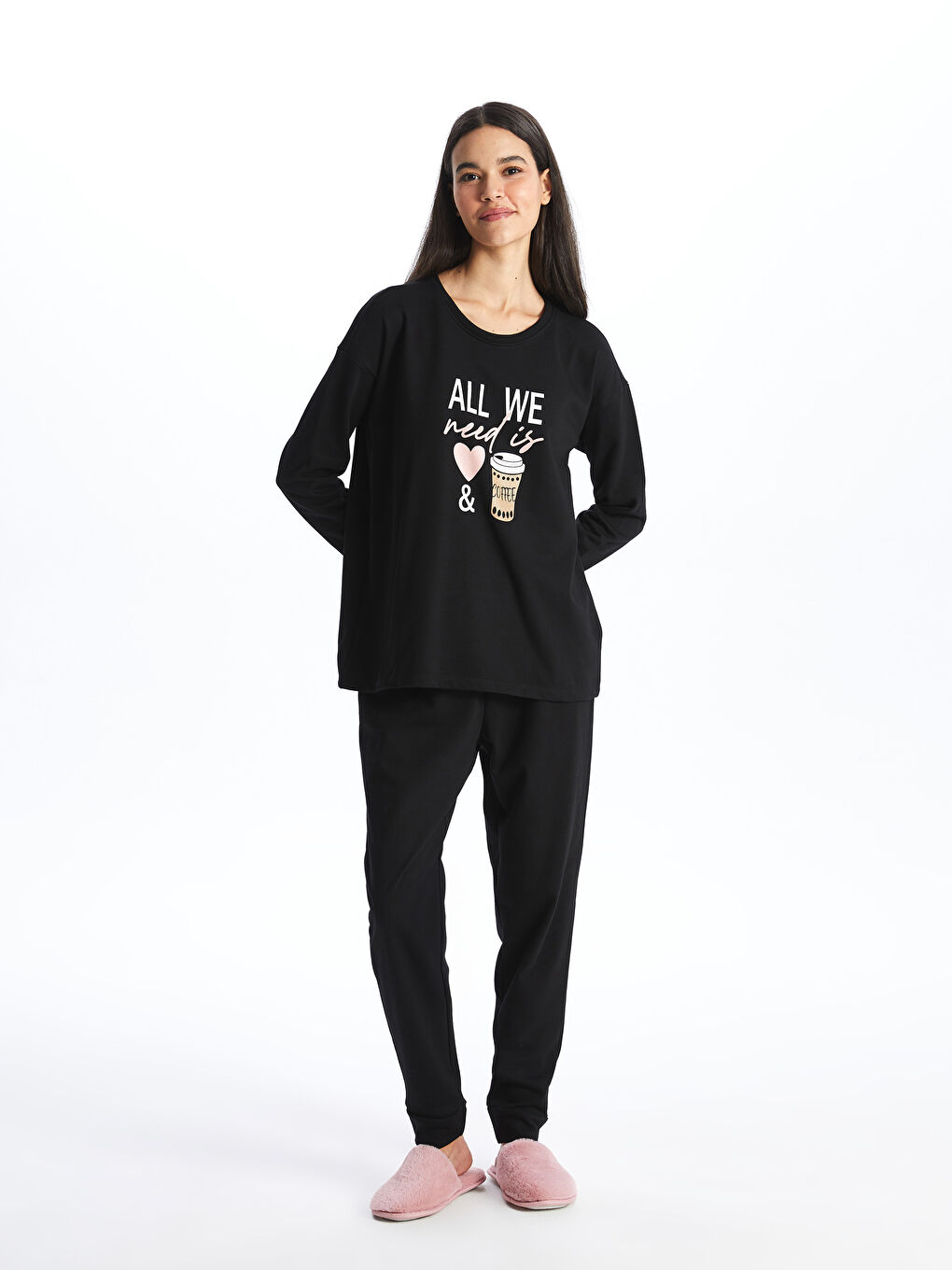 Crew Neck Printed Long Sleeve Women's Pyjama Set-2