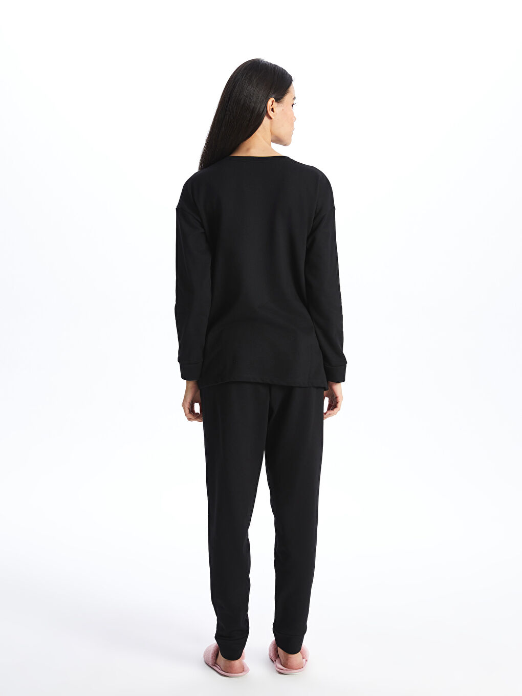 Crew Neck Printed Long Sleeve Women's Pyjama Set-4